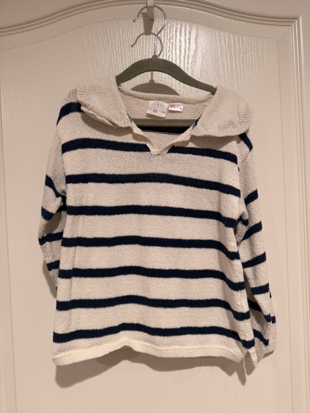 ZARA Striped Cream & Navy Knit Sweater
